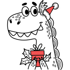 cute dragon santa with gift