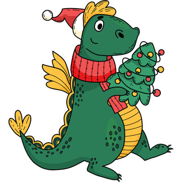 Christmas  dragon with Christmas tree