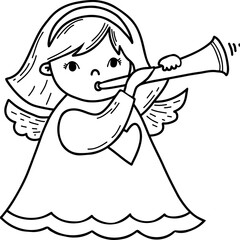 Obraz premium Little angel girl with trumpet