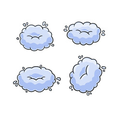 Effect of comic speed. Funny cloud of movement. Bubble cloud. Track and trace. Set of Funny smoke and steam.