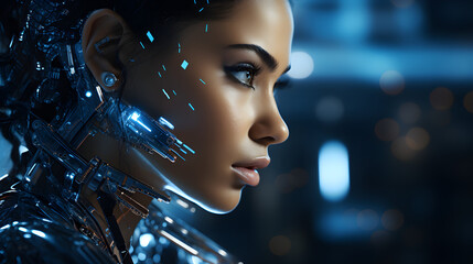 Beautiful futuristic robot woman