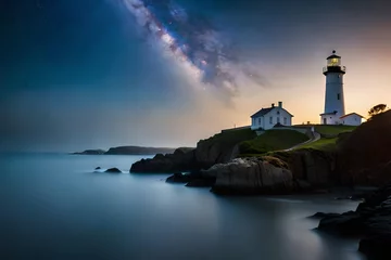 Tuinposter lighthouse at night © Tahira