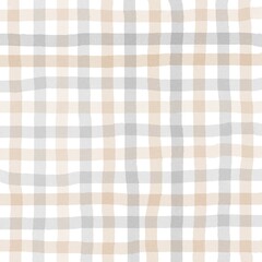 Gray Beige Gingham Check Hand Drawn Background