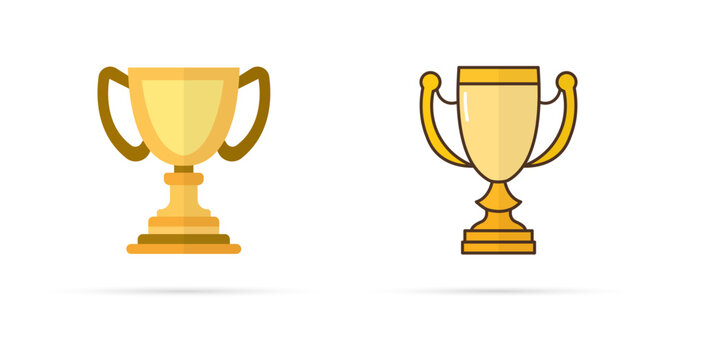 Winner gold trophy cup icon set. Champions Cup. Isolated vector illustration.