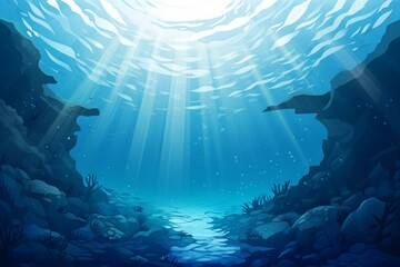 Fototapeta na wymiar Illustration: Blue underwater sea with waves and natural landscape. Generative AI