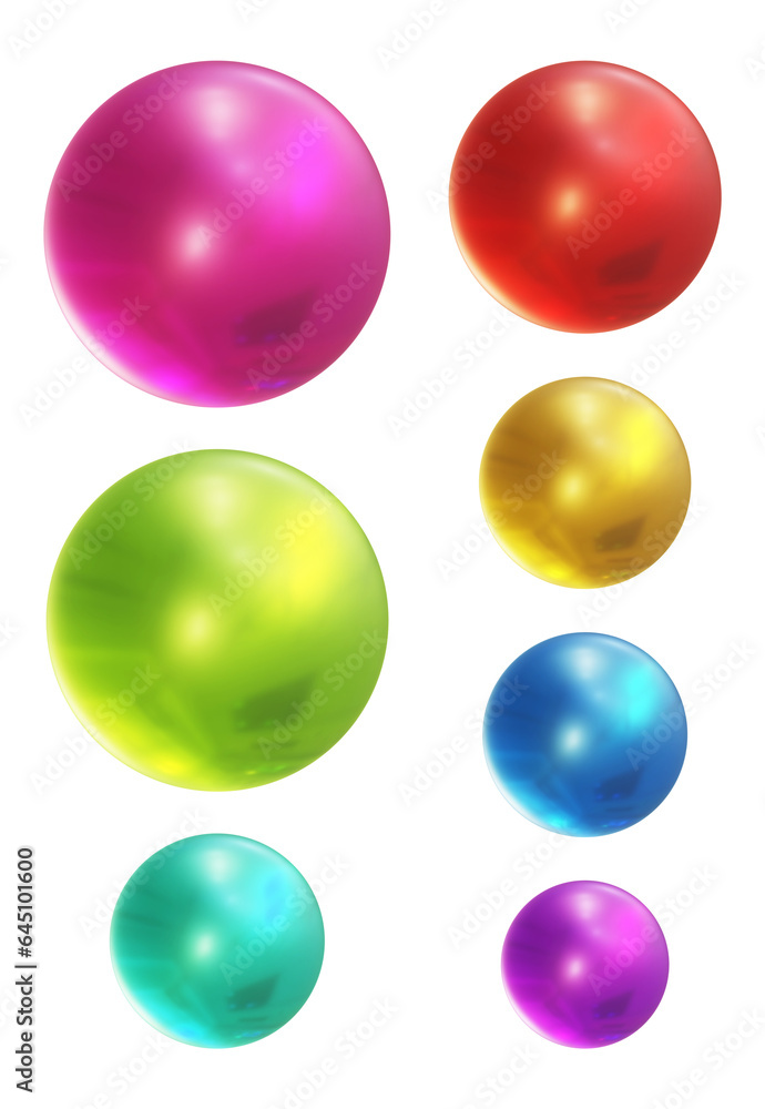 Poster set of round shape sphere ball or button in 3d rendering isolated on transparent background for deco