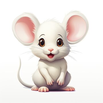 Cute white mouse in front of a white background AI generated image