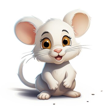 Cute white mouse in front of a white background AI generated image