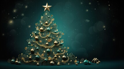 Christmas tree on dark green background