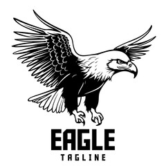 American eagle vector in monochrome illustration. Hand-drawn hawk, falcon, eagle. Design element for logo, label, emblem, sign, brand mark, poster, t-shirt print - PNG, Transparent Background