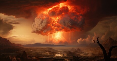 The awe-inspiring and terrifying sight of a massive atomic mushroom cloud dominating the horizon.