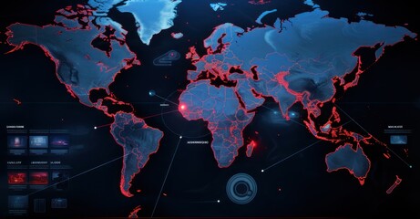 A digital world map alive with the animated paths of flying atomic missiles