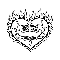 Fototapeta premium Vector black decorative heart on white background. Creative hand drawn heart for card design or tatoo
