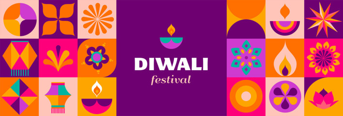 Happy Diwali, festival of light. Modern geometric minimalist design. Poster, banner and social media template
