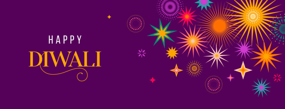 Happy Diwali, festival of light. Modern minimalist design. Fireworks poster, banner and social media template