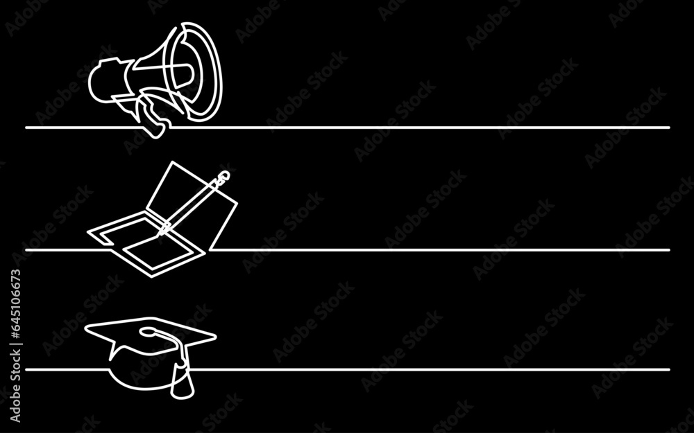 Poster continuous line drawing vector illustration with fully editable stroke of business icons banner lett