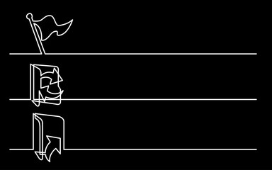 continuous line drawing vector illustration with FULLY EDITABLE STROKE of business icons banner letterhead designs on black background