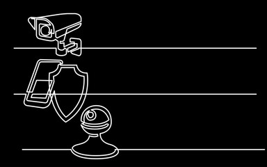 continuous line drawing vector illustration with FULLY EDITABLE STROKE of business icons banner letterhead designs on black background