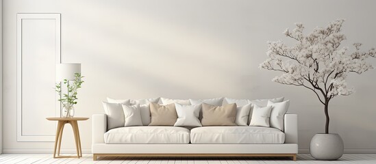 Scandinavian living room interior with white sofa � illustration.