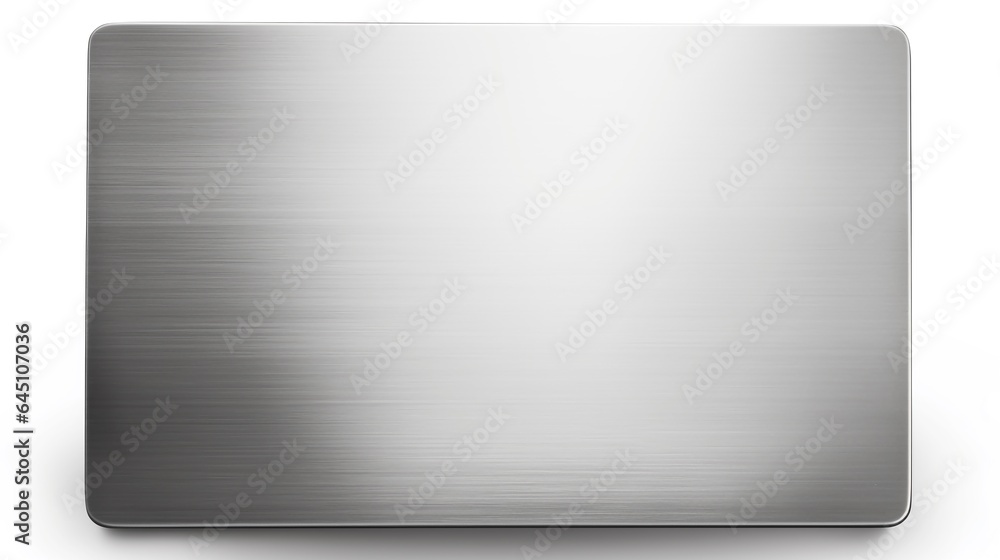 Wall mural 3d brushed stainless steel rectangle blank plate isolated on white, metal texture empty sign.