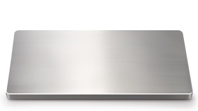 3d brushed stainless steel rectangle blank plate isolated on white, metal texture empty sign.