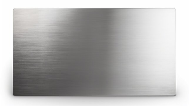 3d brushed stainless steel rectangle blank plate isolated on white, metal texture empty sign.