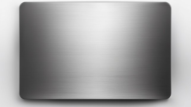 3d brushed stainless steel rectangle blank plate isolated on white, metal texture empty sign.