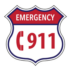 Vector graphic of the 911 US emergency call number in a vintage road sign
