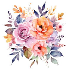 Spring summer flower watercolor pastel color isolated on transparent background. Generative ai