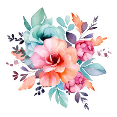 Fototapeta na wymiar Spring summer flower watercolor pastel color isolated on transparent background. Generative ai