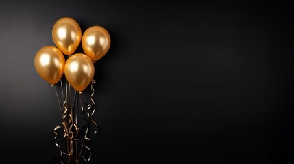Gold air black balloons with black wall background. Generative AI