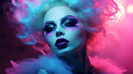 Beautiful girl in neon style. Generative AI