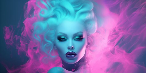 Fototapeta premium Beautiful girl in neon style. Generative AI