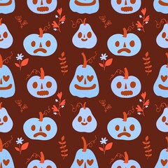 Halloween cartoon pumpkins seamless autumn pattern for festive packaging and wrapping paper and fabrics