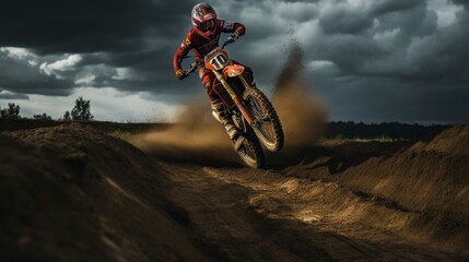 Fototapeta premium Motocross biker on the road