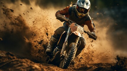 Racing Through the Mountain and Forest on a High-Speed Motocross Dirt Bike