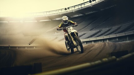 MX Motocross rider in action at stadium. Extreme Sports.