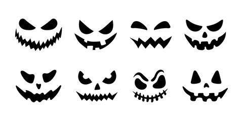 Halloween face set. Vector illustration, traditional Halloween decorative element, black smirk silhouette. Pumpkin grimace set. Halloween silhouette black smirk face - for cricut, design and decor.