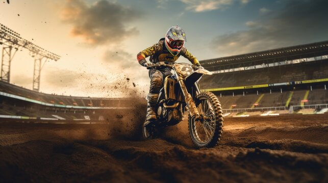 Extreme Motocross MX Rider riding on dirt track