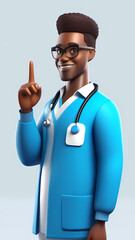 Cartoon 3D nurse character with a stethoscope  smiling at the camera.