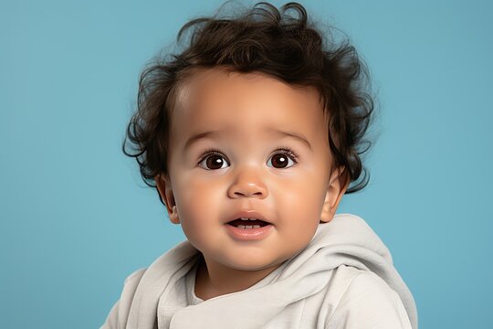 Baby boy portrait in a blue background