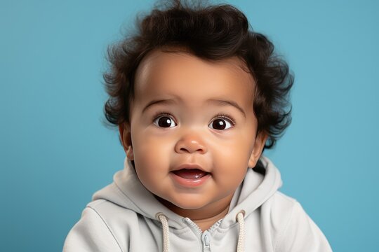 Baby boy portrait in a blue background