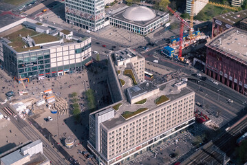 Berlin, Germany: April 19, 2022: Panoramic views of the city of Berlin from the Television Tower.