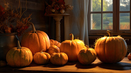 Pumpkin on a surface in a modern attic