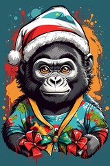 christmas gorilla wearing a santa hat