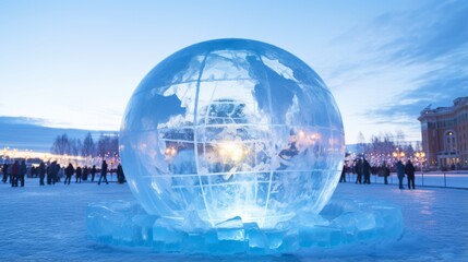 Globe of the world made of ice. Generative AI