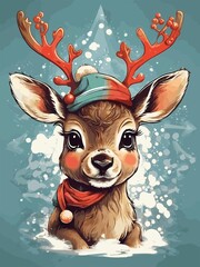 christmas reindeer wearing a santa hat