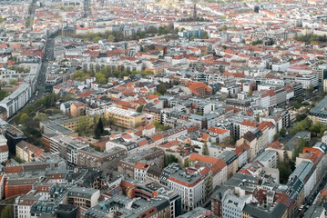 Berlin, Germany: April 19, 2022: Panoramic views of the city of Berlin from the Television Tower.