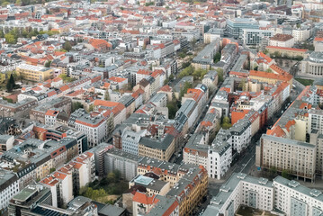 Berlin, Germany: April 19, 2022: Panoramic views of the city of Berlin from the Television Tower.