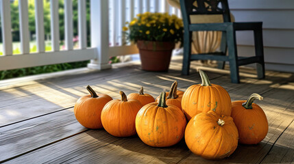 Pumpkin on a surface in a antique porch